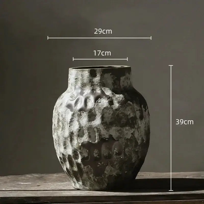 Rustic gray & white coarse pottery vase Decorbites, 39cm tall, textured hammered surface on Tampa Home & Garden Store