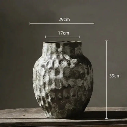 Rustic gray & white coarse pottery vase Decorbites, 39cm tall, textured hammered surface on Tampa Home & Garden Store