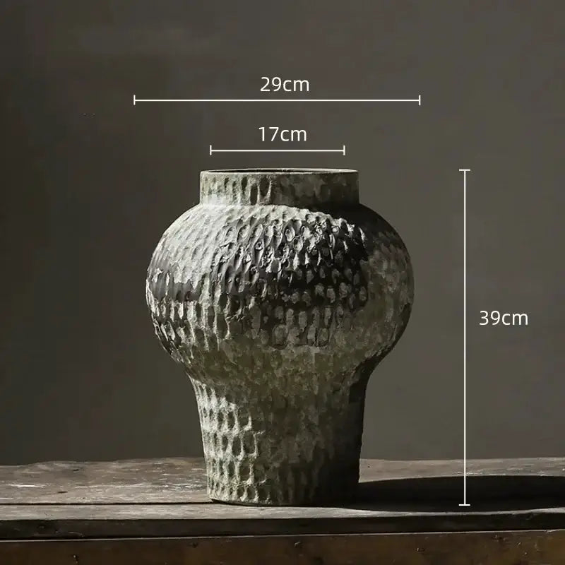 Rustic gray and white coarse pottery vase by Decorbites, living room decor, 39cm tall, 29cm wide on Tampa Home & Garden Store