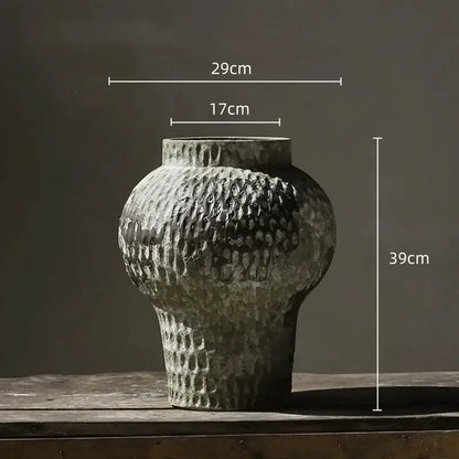 Rustic gray and white coarse pottery vase by Decorbites, living room decor, 39cm tall, 29cm wide on Tampa Home & Garden Store