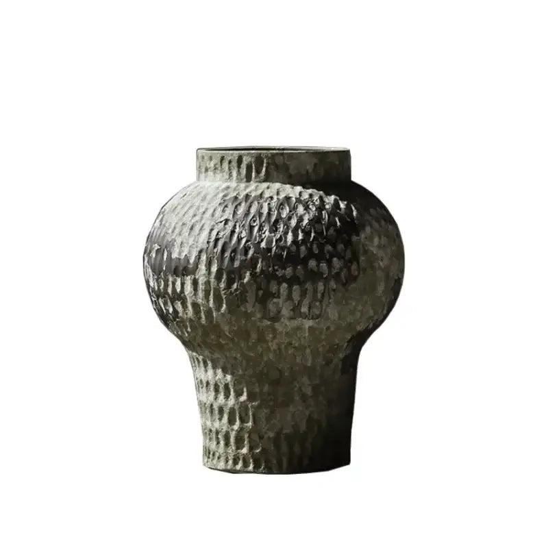 Rustic gray and white coarse pottery vase with hammered texture Decorbites living room decor on Tampa Home & Garden Store
