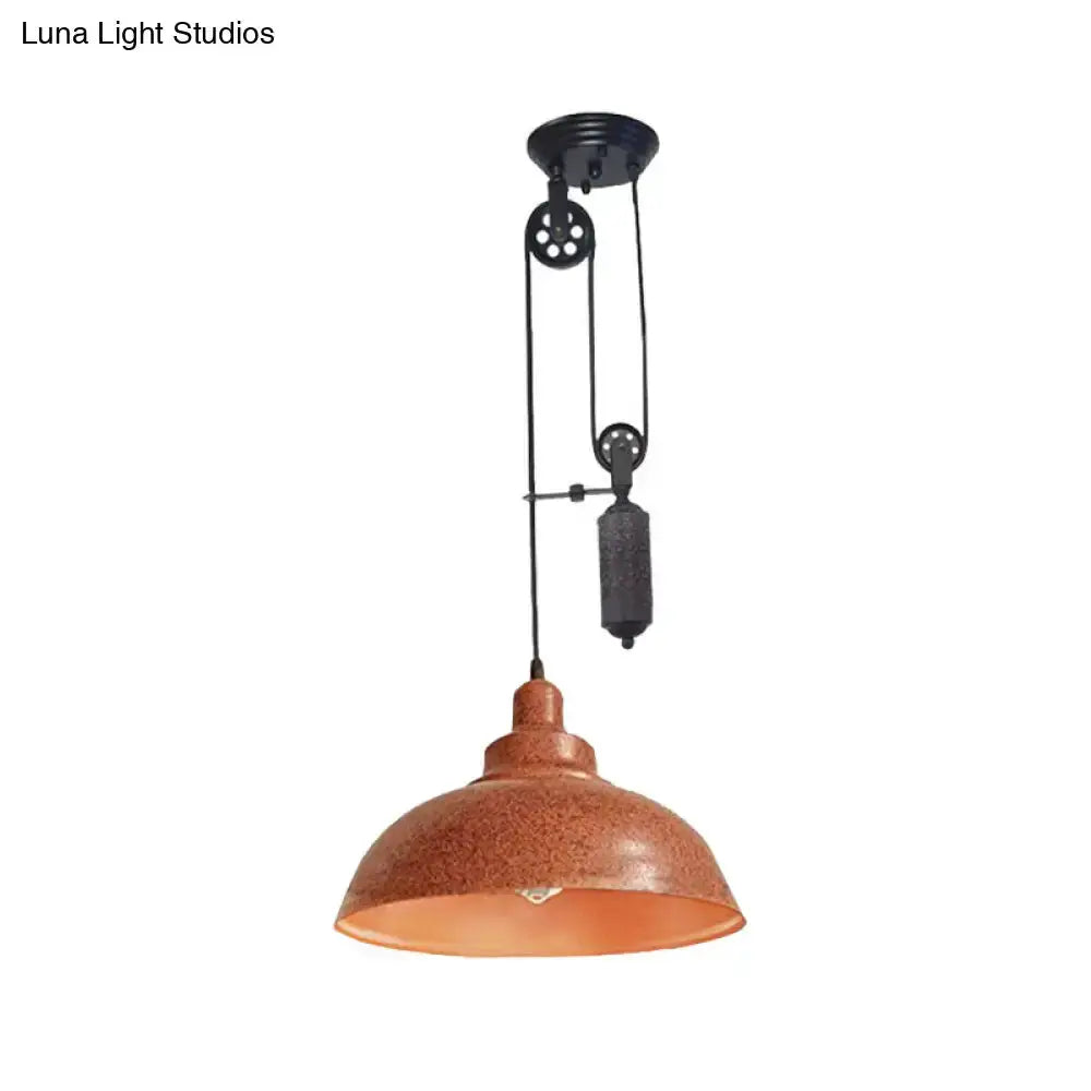 Decorbites copper dome pendant light with pulley, rustic industrial living room fixture on Tampa Home & Garden Store