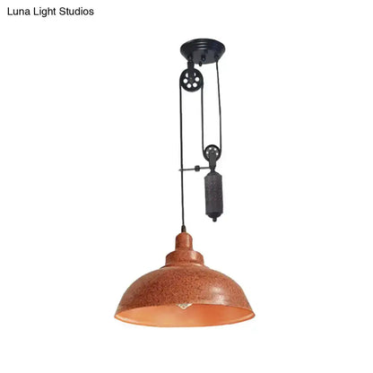 Decorbites copper dome pendant light with pulley, rustic industrial living room fixture on Tampa Home & Garden Store