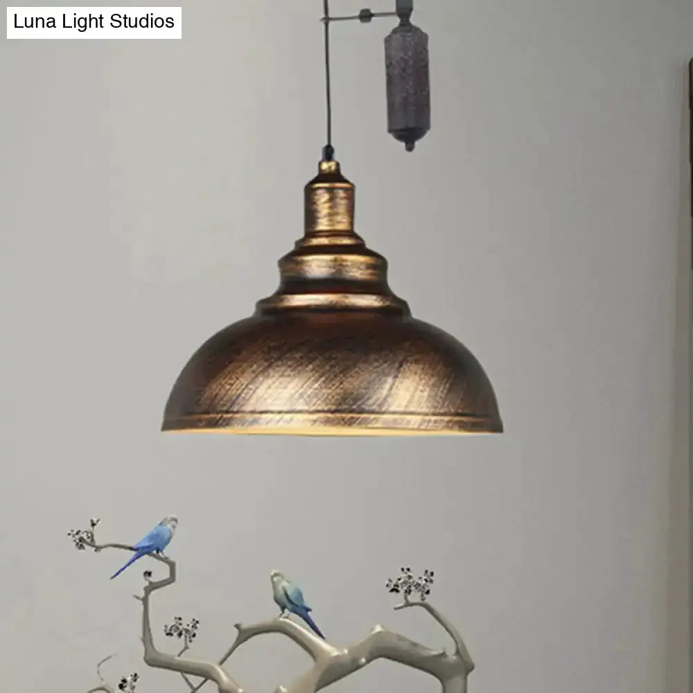 Decorbites rustic industrial copper dome pendant light with pulley, brass finish on Tampa Home & Garden Store