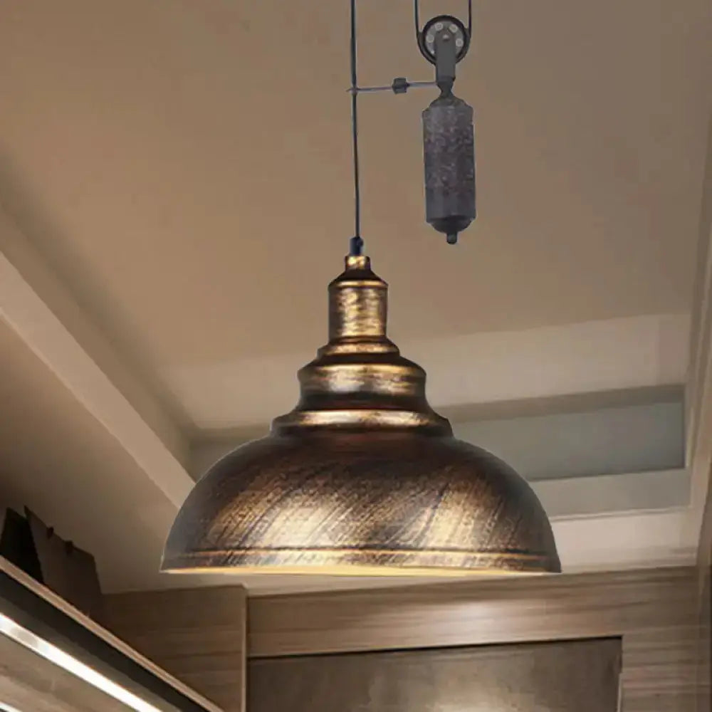 Rustic copper dome pendant light with pulley by Decorbites, industrial home & garden decor on Tampa Home & Garden Store