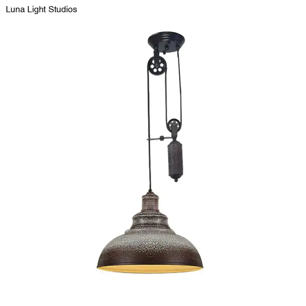 Rustic industrial copper dome pendant light with pulley by Decorbites for living room on Tampa Home & Garden Store