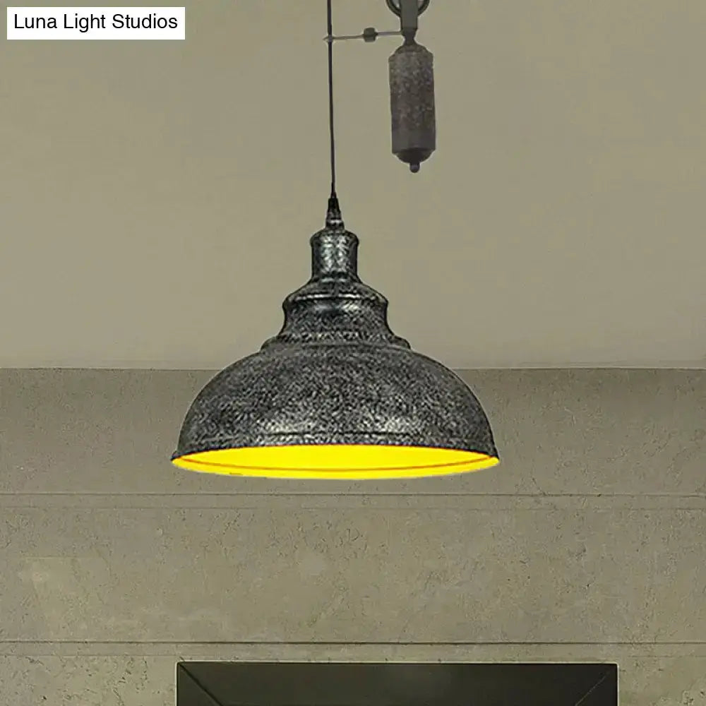 Rustic copper dome pendant light with pulley, industrial living room decor on Tampa Home & Garden Store