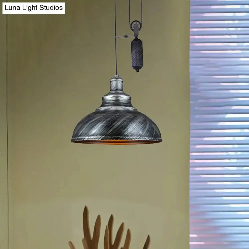 Rustic industrial copper dome pendant lamp with pulley for living room by Decorbites on Tampa Home & Garden Store