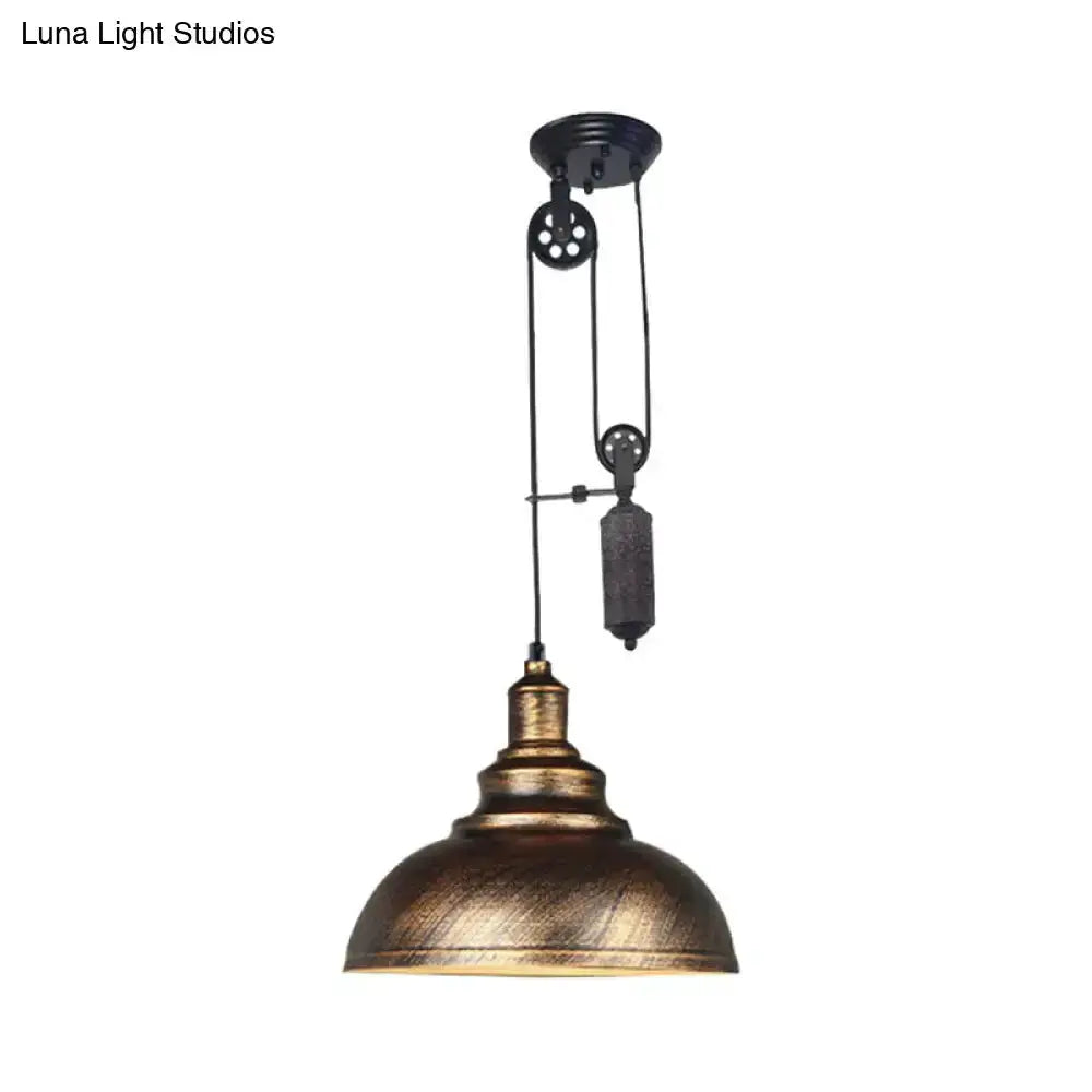Rustic copper dome pendant light with pulley, industrial living room decor on Tampa Home & Garden Store