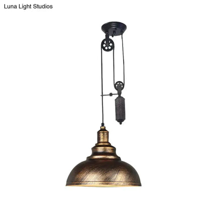Rustic copper dome pendant light with pulley, industrial living room decor on Tampa Home & Garden Store