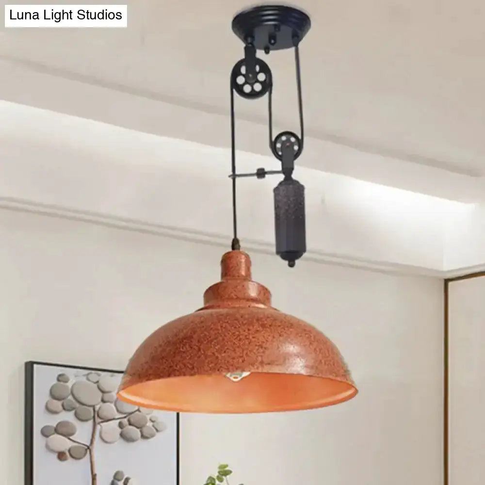 Rustic industrial copper dome pendant light with pulley and black hardware by Decorbites on Tampa Home & Garden Store
