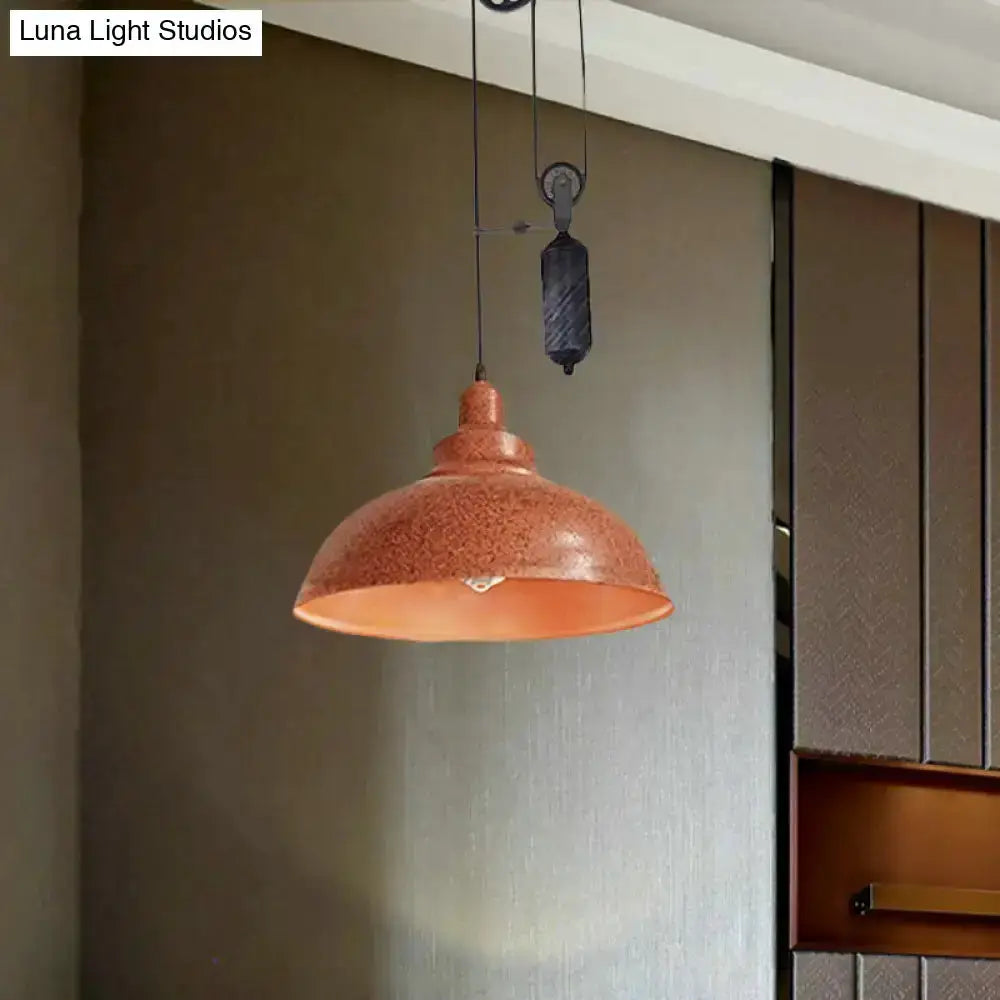 Rustic industrial copper dome pendant lamp with pulley for living room Decorbites on Tampa Home & Garden Store