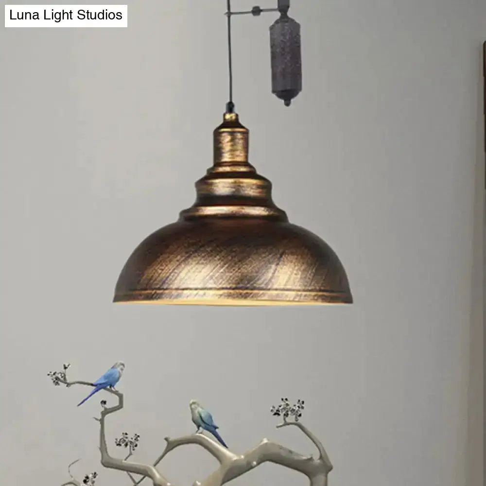 Rustic industrial copper dome pendant light with pulley suspension by Decorbites on Tampa Home & Garden Store