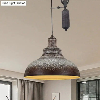 Copper dome pendant light, rustic industrial hammered finish with pulley, Decorbites on Tampa Home & Garden Store