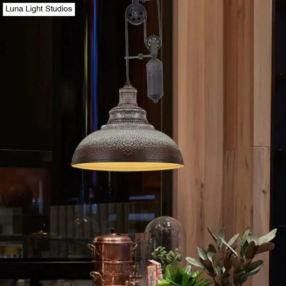 Copper dome pulley pendant light for living room by Decorbites, rustic industrial fixture on Tampa Home & Garden Store