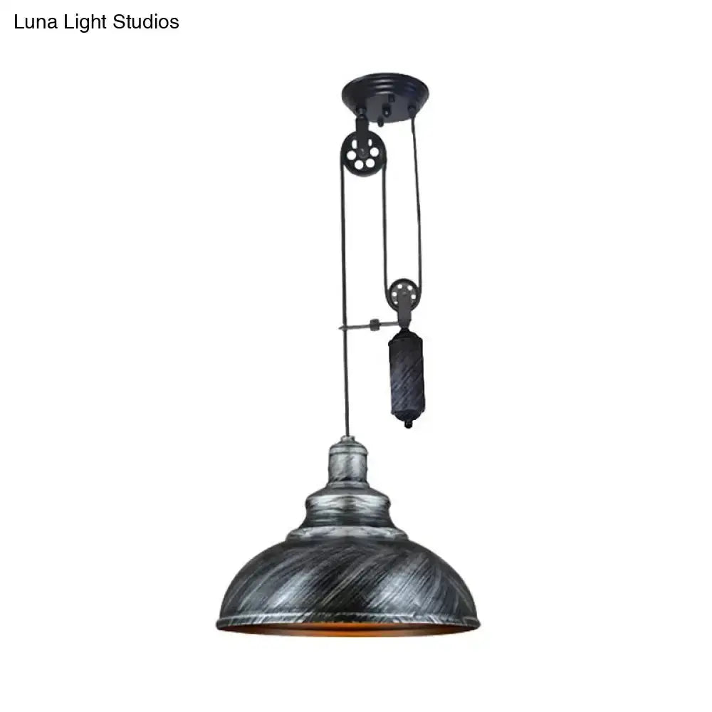 Rustic industrial copper dome pendant lamp with pulley mechanism and black cord Decorbites on Tampa Home & Garden Store