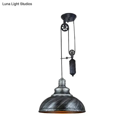 Rustic industrial copper dome pendant lamp with pulley mechanism and black cord Decorbites on Tampa Home & Garden Store