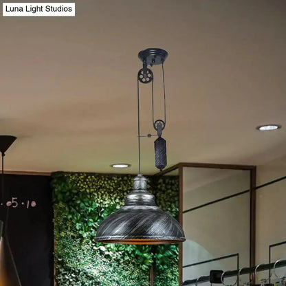 Rustic industrial copper dome pendant light with pulley, brushed metal finish on Tampa Home & Garden Store