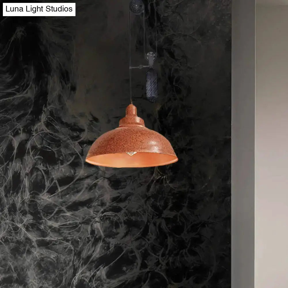 Rustic industrial copper dome pendant light with pulley for living room Decorbites on Tampa Home & Garden Store