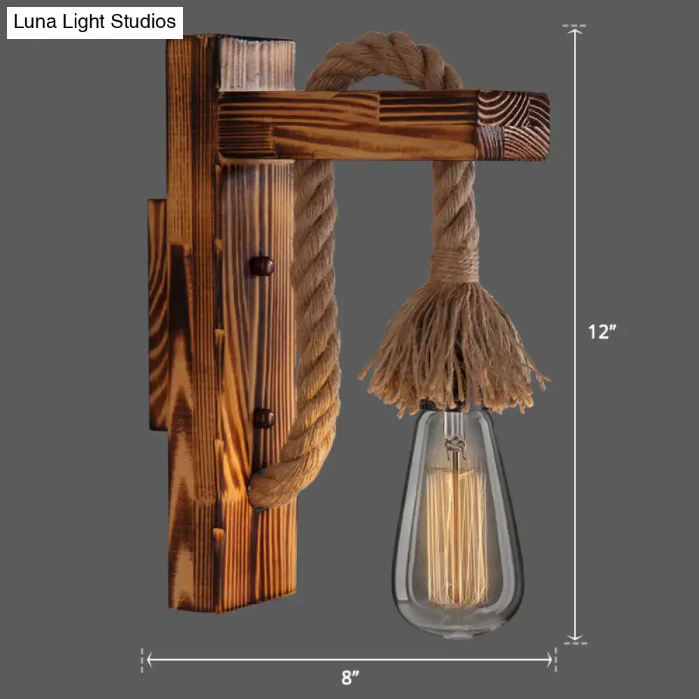 Rustic red wooden wall sconce with rope, farmhouse bedroom light, Decorbites on Tampa Home & Garden Store
