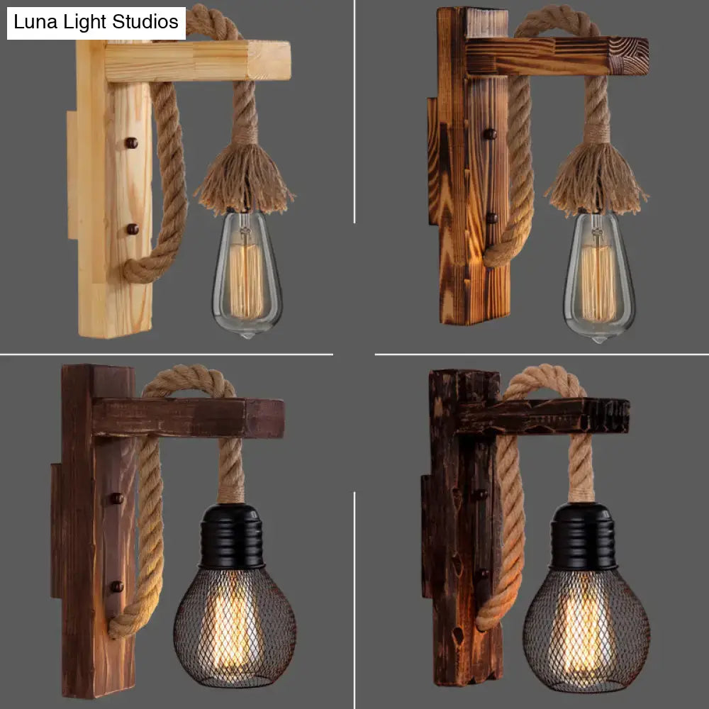 Rustic red wooden wall light with rope farmhouse sconce in four finishes by Decorbites on Tampa Home & Garden Store