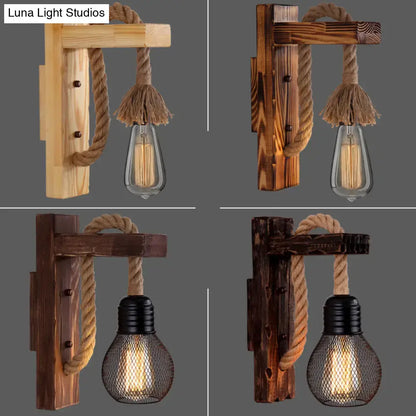 Rustic red wooden wall light with rope farmhouse sconce in four finishes by Decorbites on Tampa Home & Garden Store