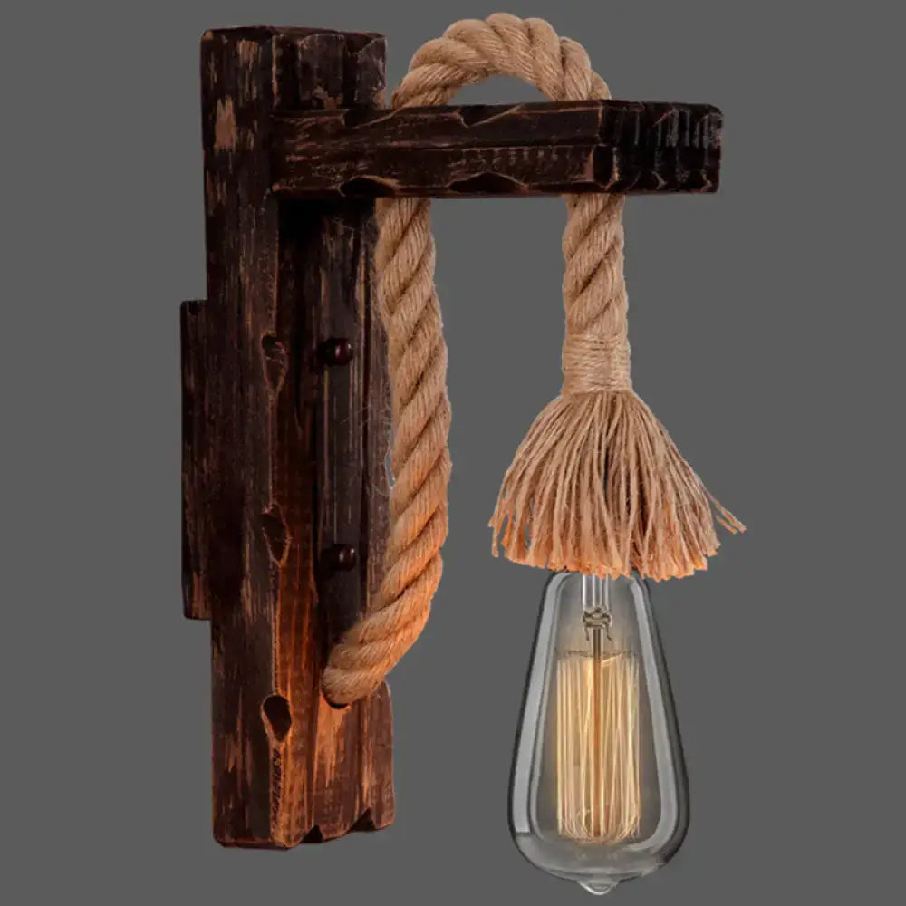 Rustic red wooden wall sconce with rope and Edison bulb by Decorbites on Tampa Home & Garden Store