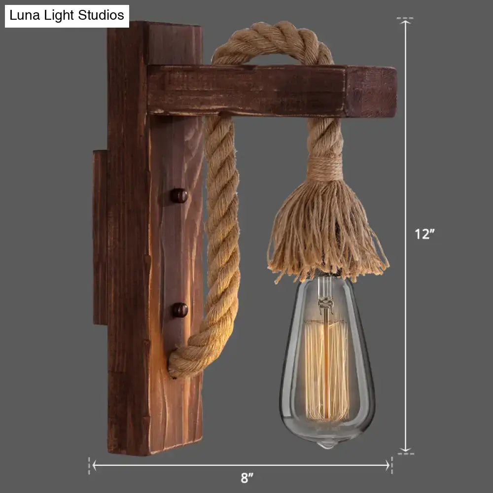 Rustic red wooden wall sconce with rope, farmhouse Edison bulb, wood backplate, E26/E27 on Tampa Home & Garden Store