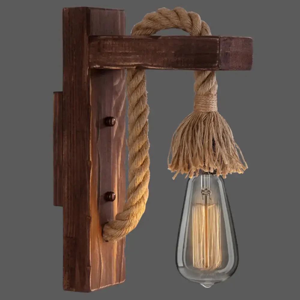Rustic red wooden wall light with rope, vintage Edison bulb, Decorbites farmhouse decor on Tampa Home & Garden Store