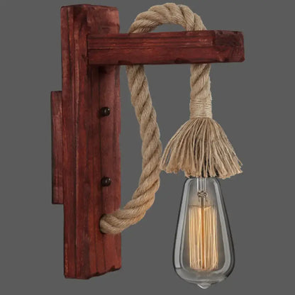 Rustic red wooden rope wall sconce with Edison bulb, Decorbites farmhouse lighting on Tampa Home & Garden Store