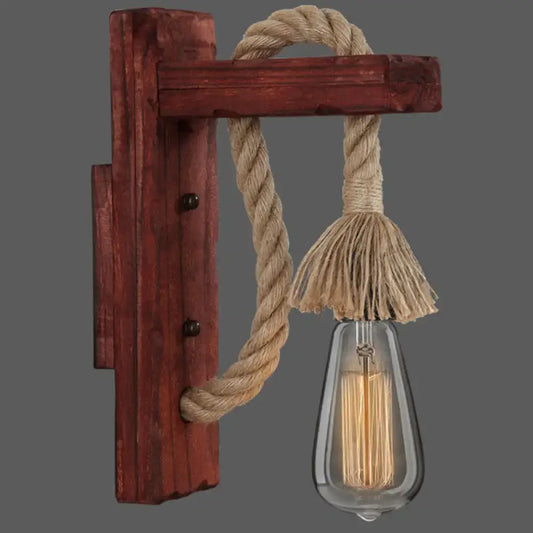 Rustic red wooden rope wall sconce with Edison bulb, Decorbites farmhouse lighting on Tampa Home & Garden Store