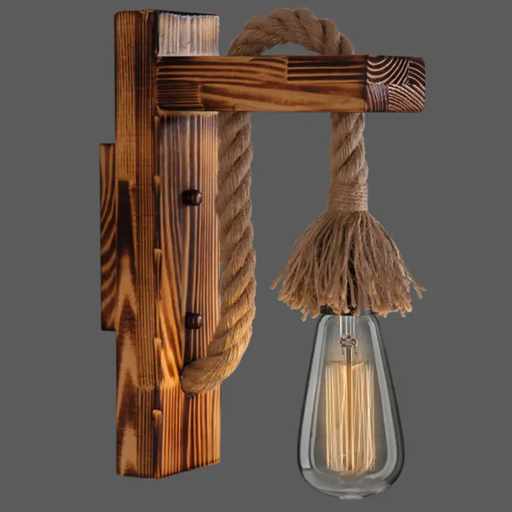 Rustic red wooden wall light with rope and Edison bulb on Tampa Home & Garden Store