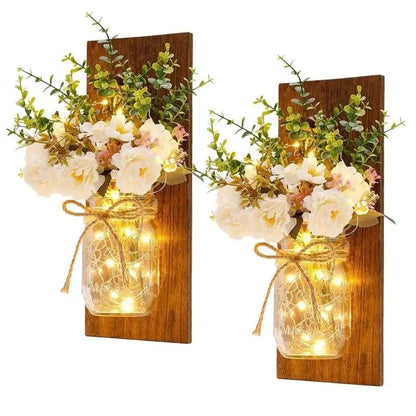 Rustic Mason Jar Sconce 2 Pack Fairy Lights Peony