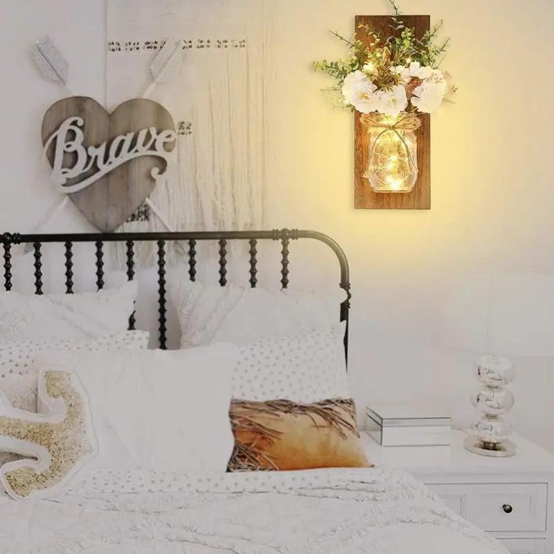 Rustic Mason Jar Sconce 2 Pack Fairy Lights Peony