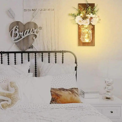 Rustic Mason Jar Sconce 2 Pack Fairy Lights Peony