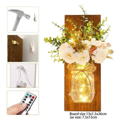 Rustic Mason Jar Sconce 2 Pack Fairy Lights Peony
