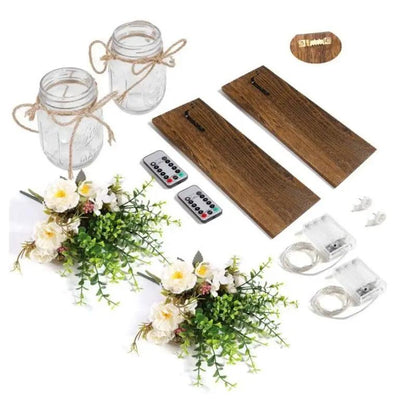 Rustic Mason Jar Sconce 2 Pack Fairy Lights Peony