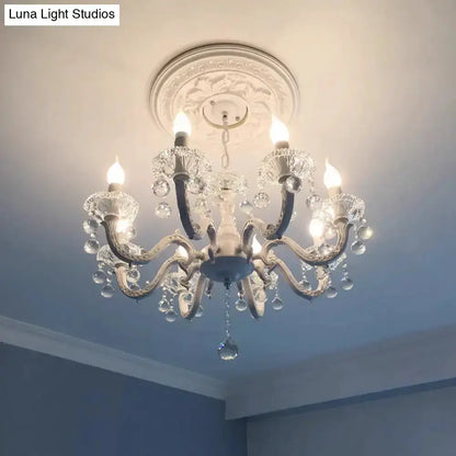 Rustic White Candle Suspension Lamp With Crystals
