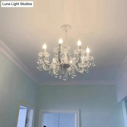 Rustic White Candle Suspension Lamp With Crystals