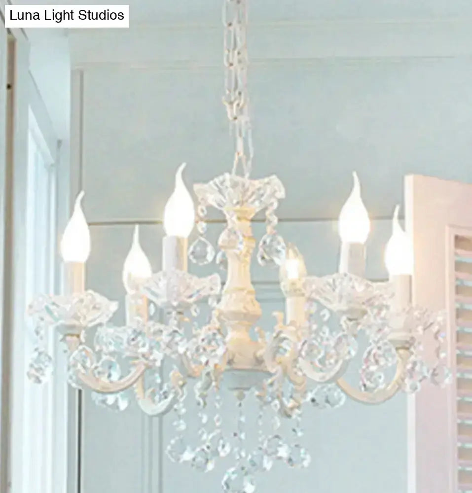 Rustic White Candle Suspension Lamp With Crystals