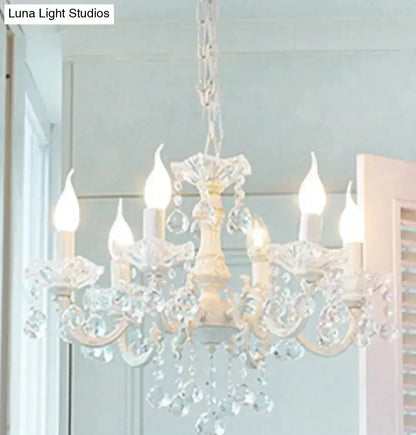 Rustic White Candle Suspension Lamp With Crystals