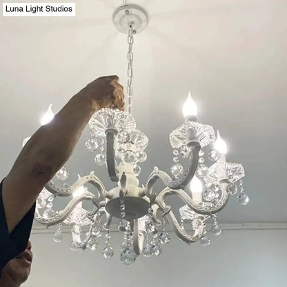 Rustic White Candle Suspension Lamp With Crystals