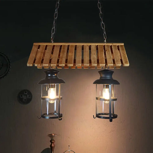 Vintage Black Island Lamp with Clear Glass Pendant | 2-Light Antique Cylinder Lighting for Living Room - Tampa Home & Garden Store