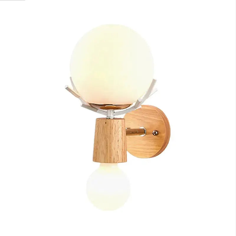 Rustic Wood Globe Sconce Lamp for Stairs