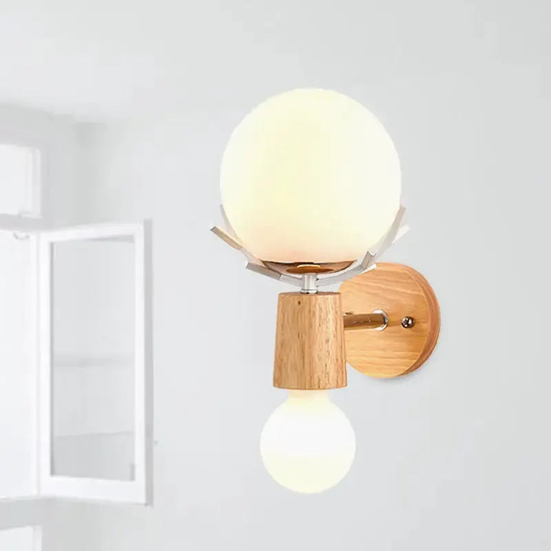 Rustic Wood Globe Sconce Lamp for Stairs