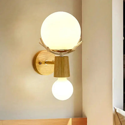 Rustic Wood Globe Sconce Lamp for Stairs
