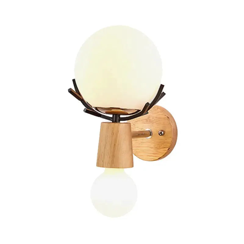 Rustic Wood Globe Sconce Lamp for Stairs