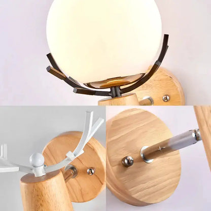 Rustic Wood Globe Sconce Lamp for Stairs