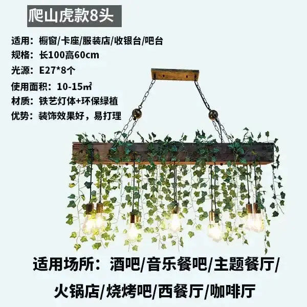 Rustic wood hanging chandelier planter with eight Edison bulbs and ivy vines Decorbites on Tampa Home & Garden Store