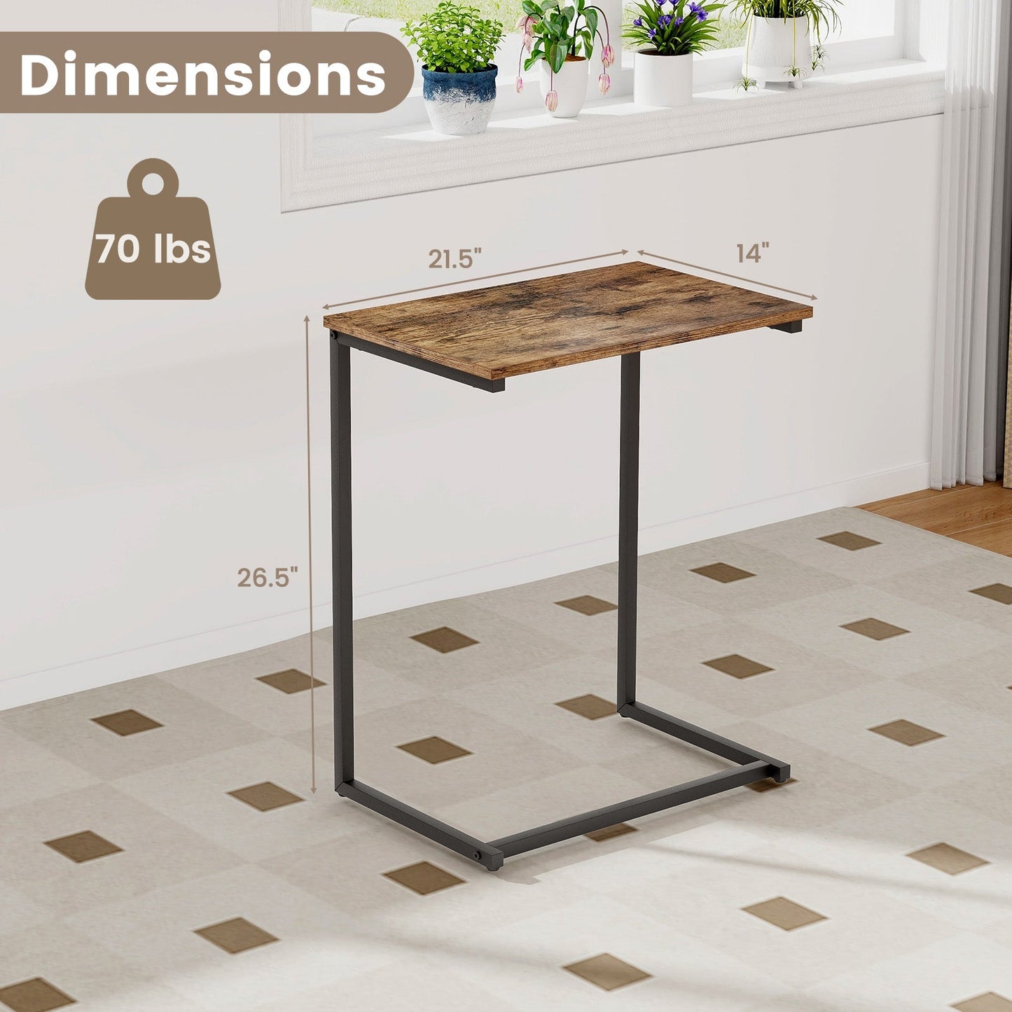 Mesa auxiliar industrial en forma de C con estructura de metal